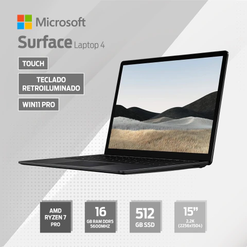 Microsoft Surface Laptop 4 - AMD Ryzen 7 Pro - 16GB Ram DDR5 5600MHz - 512GB SSD - 15" 2.2K (2256x1504) - Touch