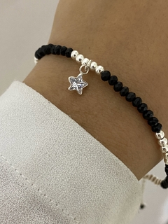 Pulsera cristal negro y Estrella CUBIC