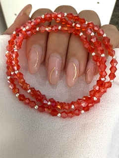 Pulsera cristal roja bicono tornasol y bolita 3x1 (elastizada)