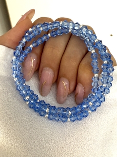 Pulsera cristal celeste bicono traslúcido 3x1 (elastizada)