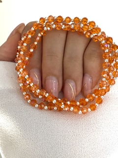 Pulsera cristal redondo tornasol naranja y bolitas 1x1 (elastizada)