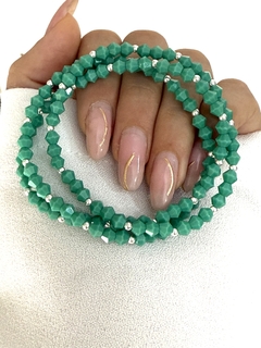 Pulsera cristal verde y bolita 3x1