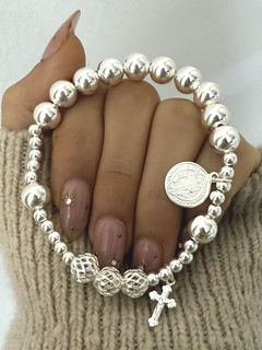 Pulsera denario san Benito con cruz (elastizada)