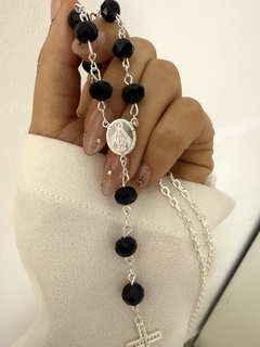 Denario medalla milagrosa y cristal negro 55cm