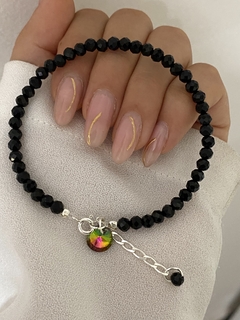 Pulsera cristal negro y círculo Swarovski tornasol verde - comprar online