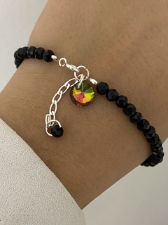 Pulsera cristal negro y círculo Swarovski tornasol verde