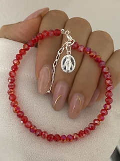 Pulsera cristal rojo y medalla milagrosa en internet
