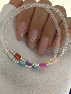 Pulsera cristal transparente tubito nácar color