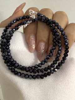 Pulsera cristal negra tornasol (c/cierre)