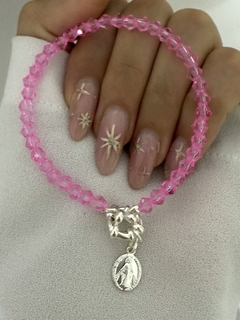 Pulsera cristal cierre marinero rosa y medalla