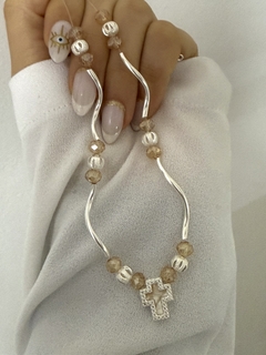 Gargantilla cristal champagne y bolita calada - comprar online