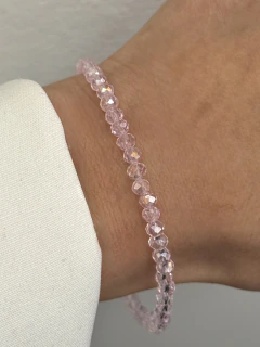 Pulsera cristal rosa tornasol Modelo 12 (Plata 925)