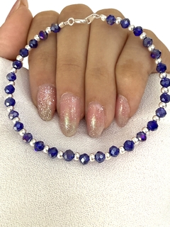 Pulsera cristal tornasol azul redondo y bolita 1x1 (c/cierre)