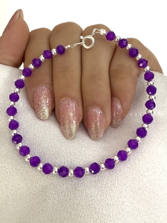 Pulsera cristal redondo lila y bolita 1x1 (c/cierre) - comprar online