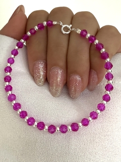 Pulsera cristal bicono fucsia y bolita 1x1 (c/cierre)