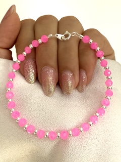 Pulsera cristal y bolita 1x1 rosa chicle c/cierre