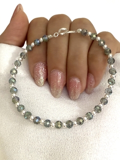 Pulsera cristal y bolita 1x1 verde tornasol (c/cierre)