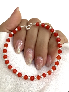 Pulsera cristal redondo rojo y bolita 1x1 (c/cierre)