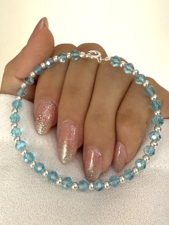 Pulsera cristal redondo celeste 1x1 (c/cierre) - comprar online