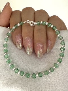 Pulsera cristal redondo verde y bolita 1x1 (c/cierre)