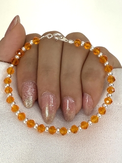 Pulsera cristal naranja redondo y bolita 1x1 (c/cierre)