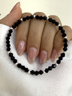 Pulsera cristal bicono negra 3x1 (elastizada)