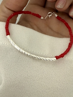 Pulsera cristal cubito rojo y barra (c/cierre)