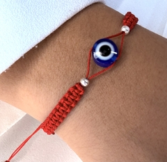 Pulsera hilo rojo y ojo turco azul ajustable