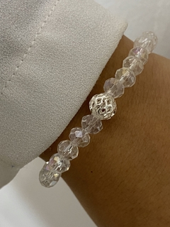Pulsera cristal 6mm transparente y bolita calada (elastizada) en internet