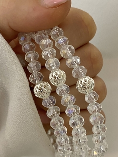 Pulsera cristal 6mm transparente y bolita calada (elastizada) - comprar online