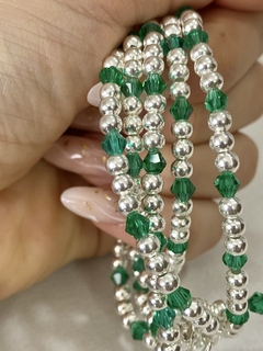 Pulsera cristal verde bicono y bolitas 4mm 3x1 (c/cierre)