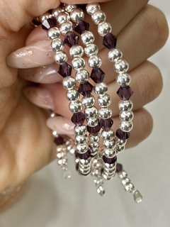 Pulsera cristal morado y bolitas 4mm (c/cierre)
