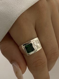 Anillo Plata grande Combinado (verde)