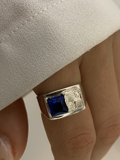 Anillo Plata grande Combinado (azul)