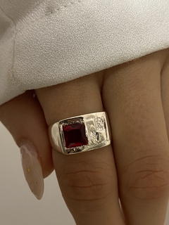 Anillo Plata grande Combinado (rojo)