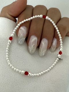 Pulsera modelo 147 bolita 3mm y cristal rojo Importada - comprar online