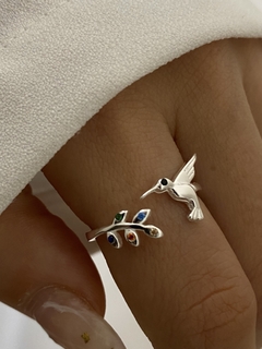 Anillo colibri y hojita cubic (Regulable)