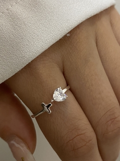 Anillo corazon cristal y cruz (Regulable)