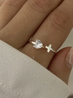 Anillo corazon cristal y cruz (Regulable) - comprar online