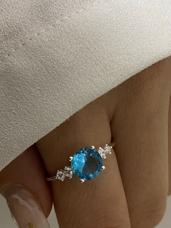 Anillo piedra turquesa y cubic - comprar online