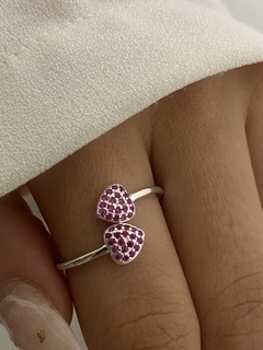 Anillo doble corazon rosa (Regulable)