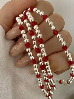 Pulsera cristal rojo bicono y bolitas 4mm 3x1 (c/cierre)
