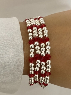 Pulsera cristal rojo bicono y bolitas 4mm 3x1 (c/cierre) - comprar online
