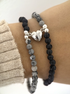 Pulsera para compartir corazón imán y piedra natural