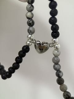 Pulsera para compartir corazón imán y piedra natural - tienda online