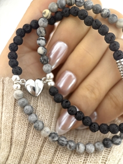 Pulsera para compartir corazón imán y piedra natural - comprar online