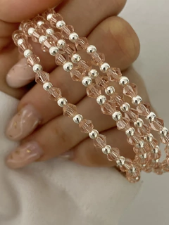 Pulsera cristal rosa y bolitas de plata (Con Cierre) en internet