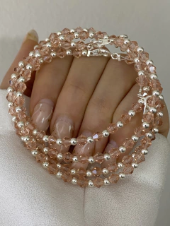 Pulsera cristal rosa y bolitas de plata (Con Cierre)