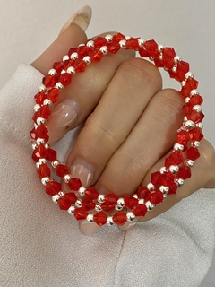 Pulsera cristal bicono rojo tornasol y bolitas 1x1 (Elastizada)