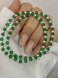 Pulsera cristal verde redondo y bolitas 1x1 (Elastizada)